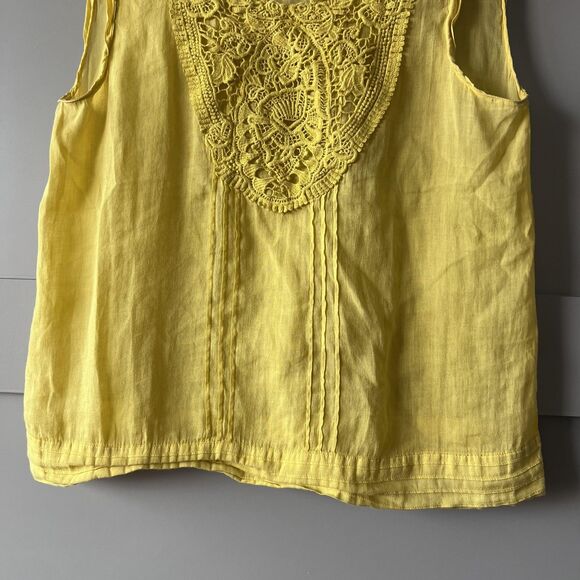 Zara Basic Shirt Womens Small Yellow Crochet Lace Bib Sleeveless Embroidered - Picture 3 of 10
